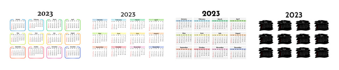 Calendar for 2023 isolated on a white background