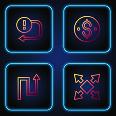 Set line Many ways directional arrow, Arrow, and Dollar symbol. Gradient color icons. Vector