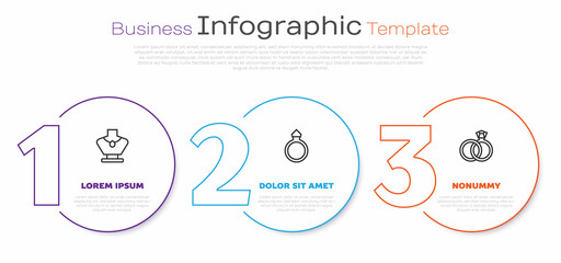 Set line Necklace on mannequin, Diamond engagement ring and Wedding rings. Business infographic template. Vector