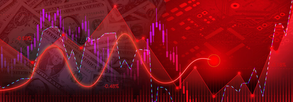 Red stock market trading line chart