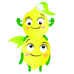 Two smiling lemons, one sitting on top of the other