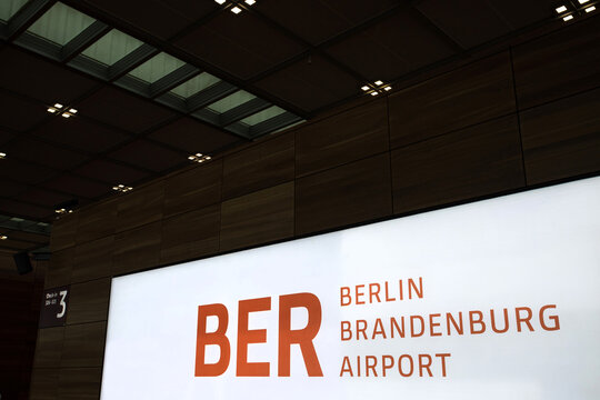 berlin,berlin /germany - 24 04 2022: sign of the berlin brandenburg airport