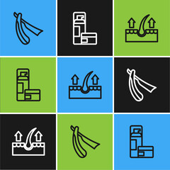 Set line Straight razor, Human hair follicle and Shaving gel foam icon. Vector