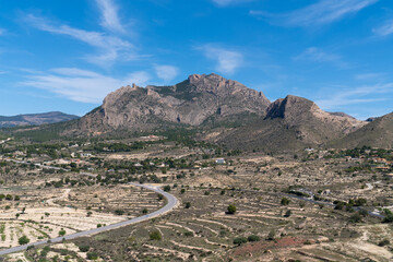 Busot Spain view from castle to mountains in historic village tourist attraction near El Campello and Alicante