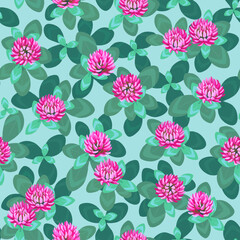 Seamless pattern design with illustrations of clover flowers