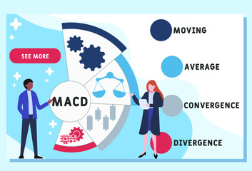 MACD Moving Average Convergence Divergence acronym. business concept background.  vector illustration concept with keywords and icons. lettering illustration with icons for web banner, flyer, landing 