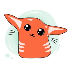 Funny cartoon red cat. Cute abstract animal. Bright flat vector drawing of a wonderful cat. Doodle art. Mascot icon. Isolated illustration.