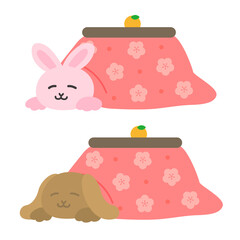【2023年年賀状】こたつに入ったうさぎのイラスト