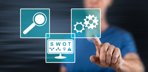 Man touching a swot concept