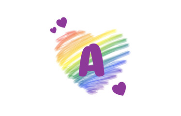 A Heart Letter Logo Design with Rainbow Color Brush Stroke Paint, Vector Illustration.