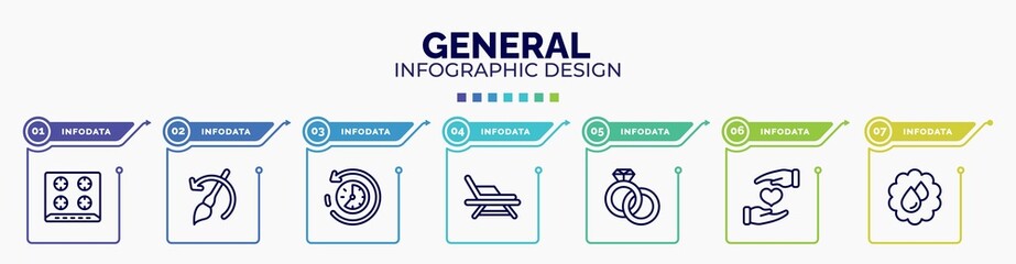 infographic for general concept. vector infographic template with icons and 7 option or steps. included hob, brush history, rewind time, deckchair, interlocking rings, heart between hands, save