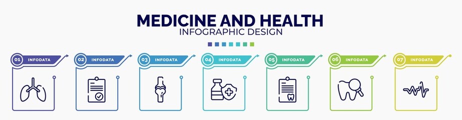 infographic for medicine and health concept. vector infographic template with icons and 7 option or steps. included lungs, positive verified, ball of the knee, immunity drugs, note on a clipboard,