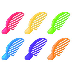 Collection of vector hair combs. Colored flat illustration.