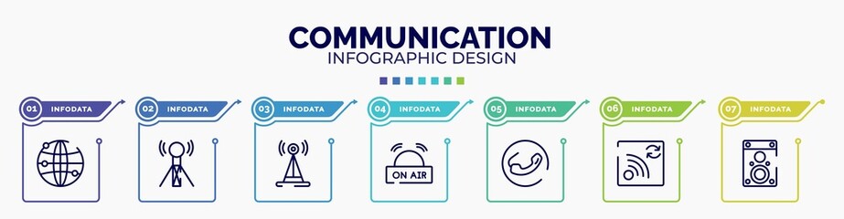 infographic for communication concept. vector infographic template with icons and 7 option or steps. included worlwide transmission, wireless connectivity, radio antenna, on air, phone receiver,