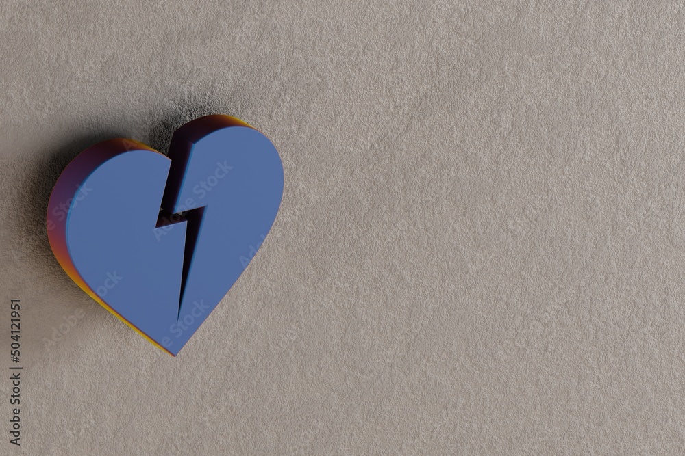 Poster Beautiful abstract illustrations Blue Heart Broken symbol icons on a wall background. 3d rendering illustration. Background pattern for design.