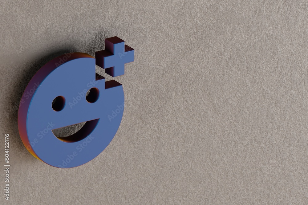 Poster Beautiful abstract illustrations Blue Add Reaction symbol icons on a wall background. 3d rendering illustration. Background pattern for design.
