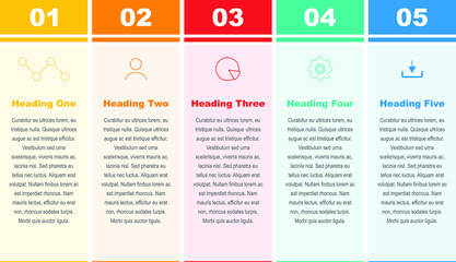 Vector Infographic design with icons. 5 options or 5 steps. process diagram, flow chart, info graph, Infographics for business concept, presentations banner, workflow layout.  5+