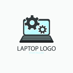 Computer logo design. Pc fix, repair icon. Computer maintenance service. Coding, software. Computer tech shop. Computer help logotype badge, brand logo, name symbol, sign, emblem. Vector illustration.
