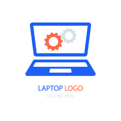 Computer logo design. Pc fix, repair icon. Computer maintenance service. Coding, software. Computer tech shop. Computer help logotype badge, brand logo, name symbol, sign, emblem. Vector illustration.