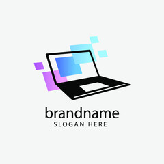 Computer logo design. Pc fix, repair icon. Computer maintenance service. Coding, software. Computer tech shop. Computer help logotype badge, brand logo, name symbol, sign, emblem. Vector illustration.