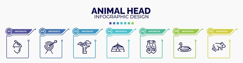 infographic for animal head concept. vector infographic template with icons and 7 option or steps. included acorn, archery, baobab, jaima tent, vest, swan, rat editable vector.