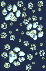  Dog footprints in the papercut style on the dark blue background.