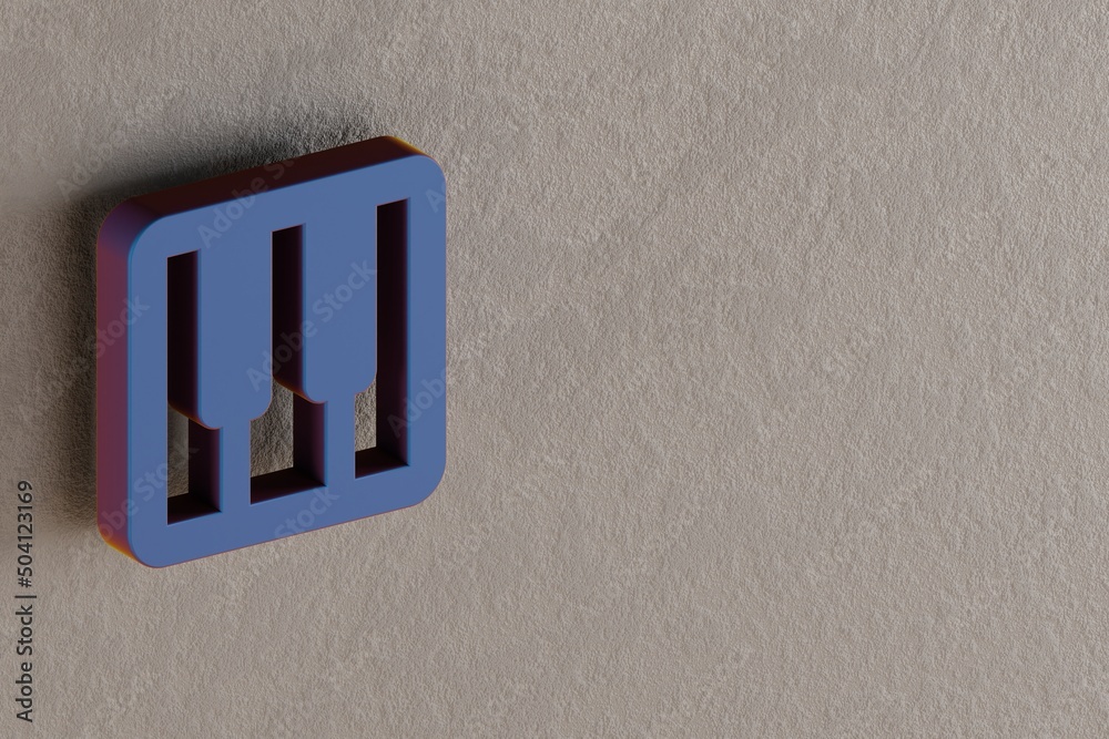 Poster beautiful abstract illustrations blue piano symbol icons on a wall background. 3d rendering illustra