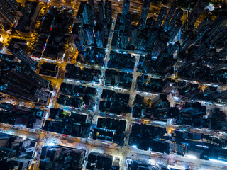Top down view of Hong Kong city at night
