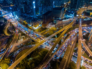 Fototapeta na wymiar Top view of Hong Kong city traffic at night
