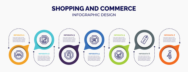 infographic for shopping and commerce concept. vector infographic template with icons and 7 option or steps. included cross road, smarthphone, left hair pin, no fireworks, no shopping cart, labels,
