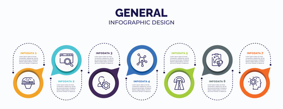 infographic for general concept. vector infographic template with icons and 7 option or steps. included solarium, sem, user behavior, organism, road tunnel, marketing plan, realization for abstract