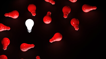 Light bulbs on dark background. Idea concept. 3D Illustration.