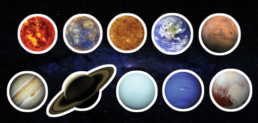 Obraz na płótnie Canvas Solar system with white stroke. Elements of this image furnished by NASA