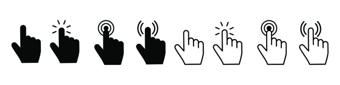 Pointer cursor mouse vector icon set. Clicking cursor illustration sign collection. pointing hand clicks symbols. Click cursor design.