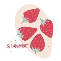 Strawberries hand drawn doodle sketch isolated. Flat vector Food template for nursery design, sticker, logo, diet concept, farmers market. Whole fruit and cut half, slice