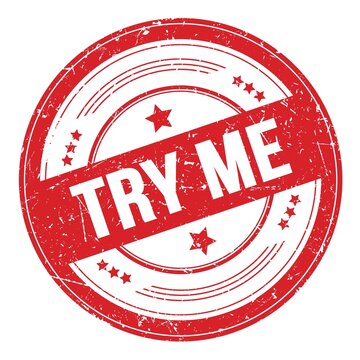 TRY ME text on red round grungy stamp.