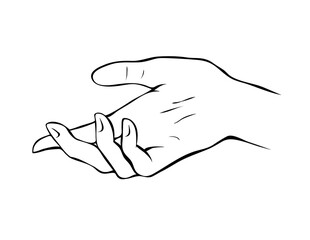 Female hand outline. Hand gesture. Vector isolated black and white drawing illustration