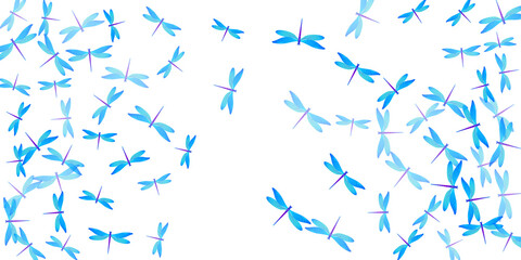 Obraz premium Tropical cyan blue dragonfly cartoon vector illustration. Spring funny damselflies. Wild dragonfly cartoon dreamy background. Sensitive wings insects patten. Tropical creatures