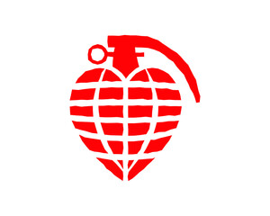 Love heart grenade bomb icon symbol shape. Danger romantic weapon sign logo. Vector illustration image. Isolated on white background. - obrazy, fototapety, plakaty