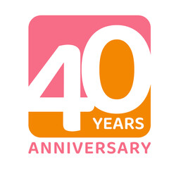 40 years anniversary vector icon with pink and orange color