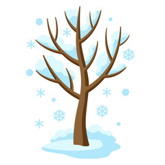 Winter tree with snow on branches. Seasonal illustration.