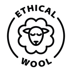 ethical wool black outline badge icon label isolated vector on transparent background sheep