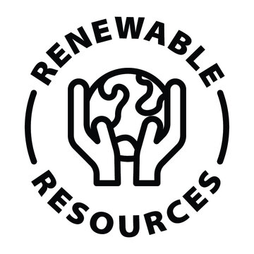 Renewable Resources Energy Black Outline Badge Icon Label Isolated Vector On Transparent Background. Ecological Renewable Sources.