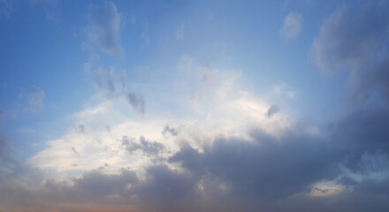 Fototapeta na wymiar Beautiful panaromic pastel color sky with clouds, nature background