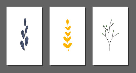 Vector botanical wall arts, with leaves. Minimalistic and natural. Leaves and line arts design.