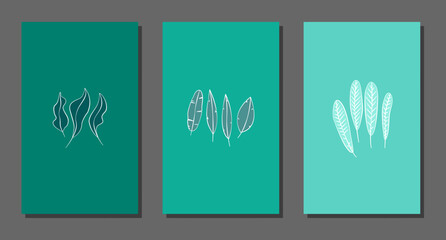 Vector botanical wall arts, with leaves. Minimalistic and natural. Leaves and line arts design.