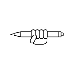Hand holding a pen. Logo and icon design. Isolated vector illustration on white background.
