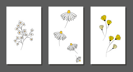 Vector botanical wall arts, with flowers. Minimalistic and natural. Flowers and line arts design.