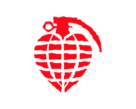 Love heart grenade bomb icon symbol shape. Danger romantic weapon sign logo. Vector illustration image. Isolated on white background.
