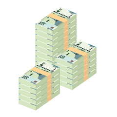Tunisian Dinar Vector Illustration. Tunisia money set bundle banknotes. Paper money 50 TND. Flat style. Isolated on white background. Simple minimal design.